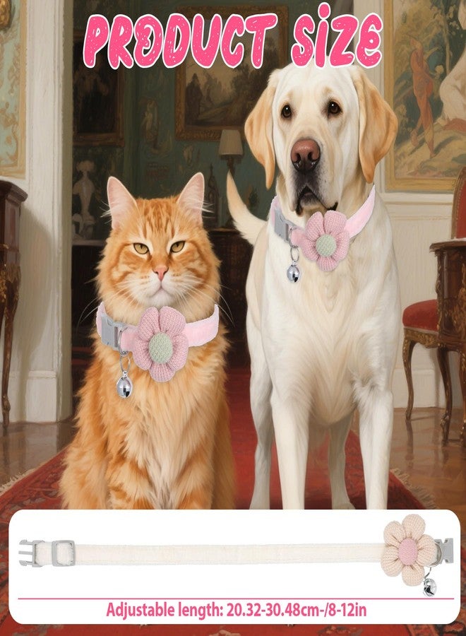 Gtziqa Small Dog Collar with Flower, 2 PCS Puppy Collar Small Dog Collars for Female Dogs Adjustable Cute Dogs Collars with Bell for Girl Boy Little Kitten Pet (Pink, White, XS) - Image 4